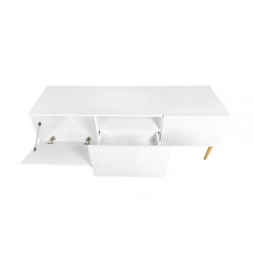 Szafka RTV Nicole 150 cm na metalowych nogach z szufladą - biały mat / złote nóżki